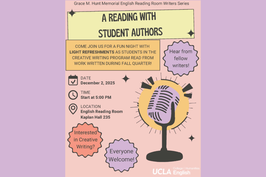 Informational flyer with text describing event along with a picture of a microphone.