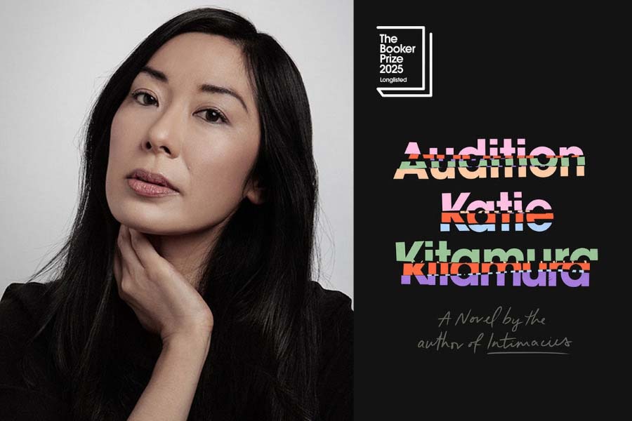 Photo of author alongside the cover of their book.