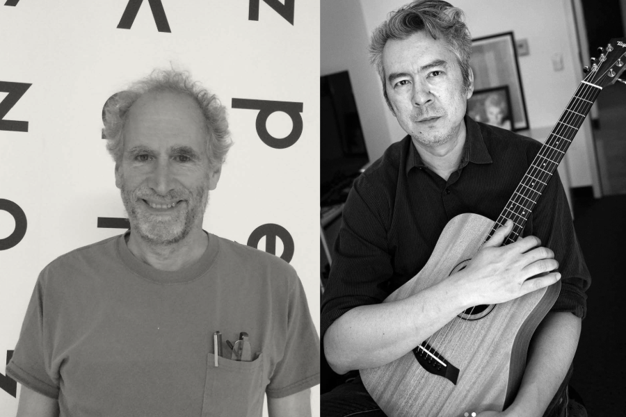 Black and white photo of authors, left to right: Bob Perelman and Brian Stefans.