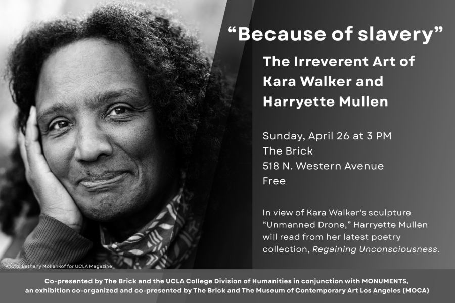 Black and white photo of Harryette Mullen pictured next to text describing event.