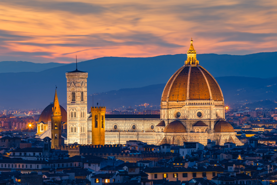 Florence Duomo pictured at sunset.